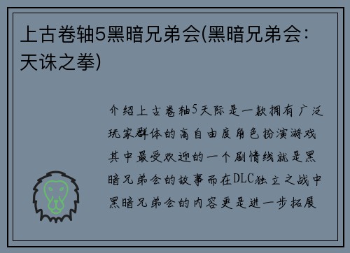 上古卷轴5黑暗兄弟会(黑暗兄弟会：天诛之拳)